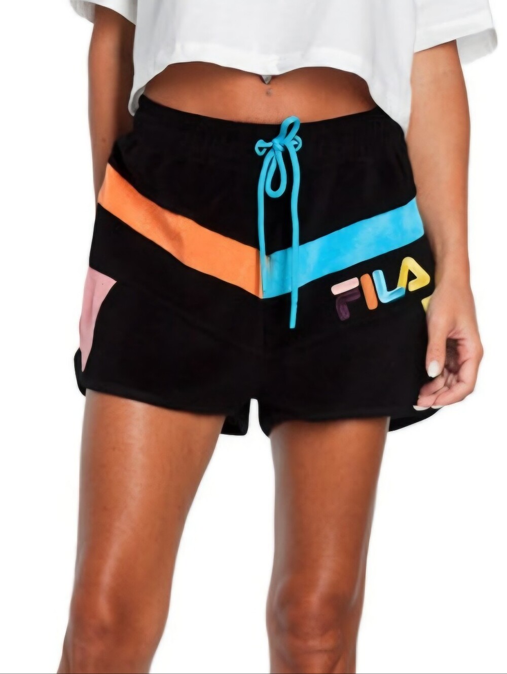 Fila Womens Hazel Shorts Size Black Colorblock Terry Cloth Heritage Sz Medium